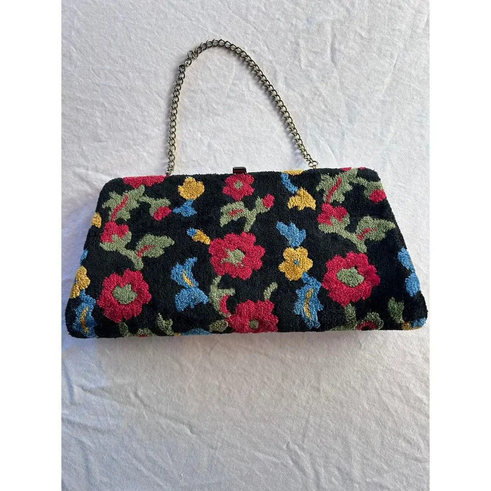 Vintage Black Floral Tapestry Carpet Clutch, 1950's - Picture 2 of 7